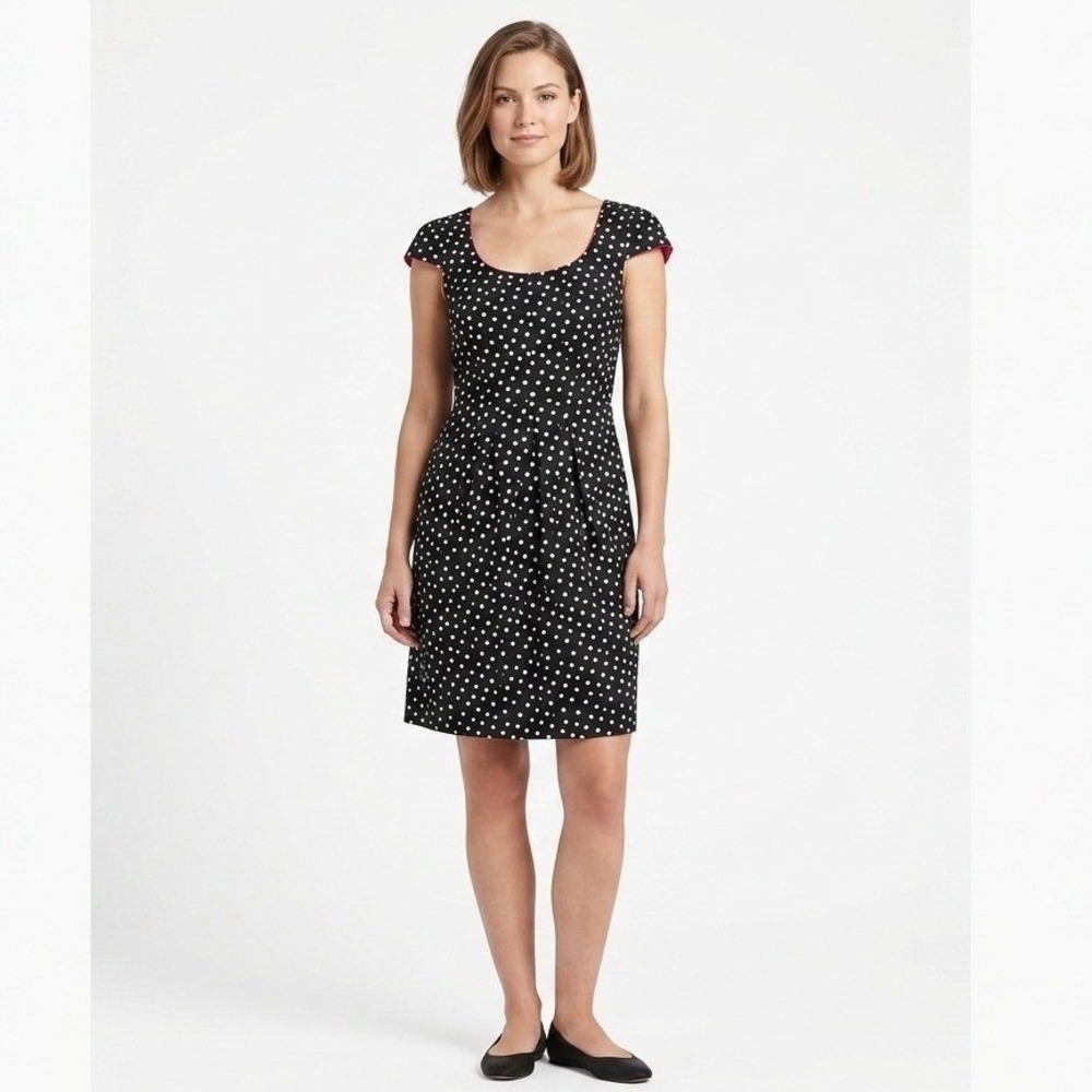 RK by Robert Kitchen Black White Polka Dot Cap Sleeve Cotton Dress‎ size 14